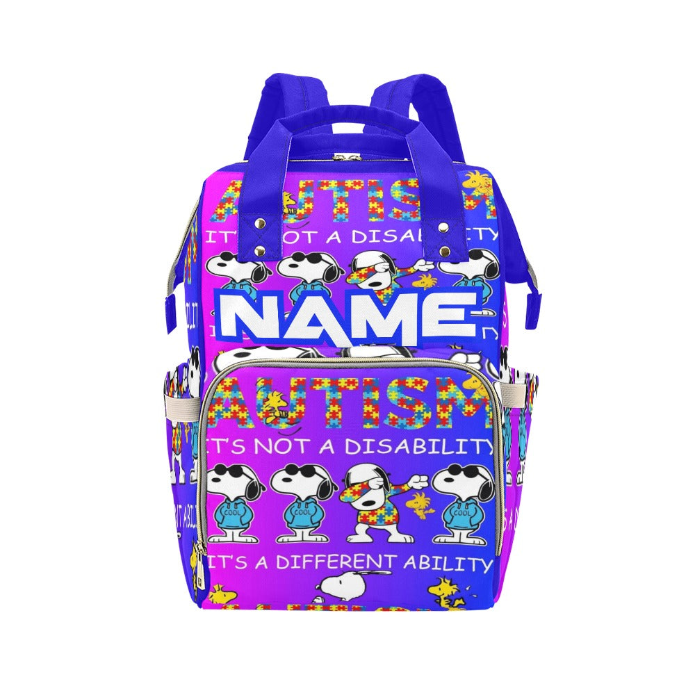 Autism Snoopy Custom Multi-Function Diaper Backpack/Diaper Bag
